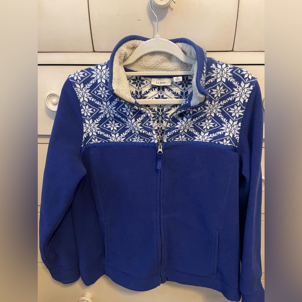 L.L. Bean heavy soft fleece, Sherpa lined quarter zip jacket! Deep blue/white